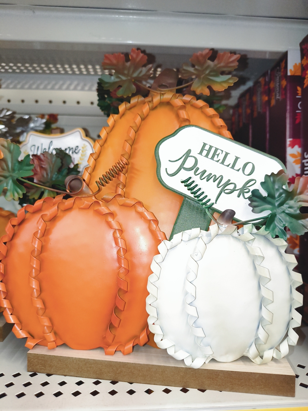 Hello Pumpkin Orange & Cream Metal Pumpkin Décor - Brand Unspecified